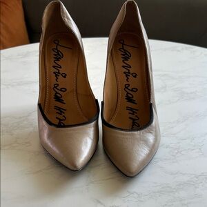 Lanvin Matte Taupe Leather Pointed-Toe Pumps with Black Trim